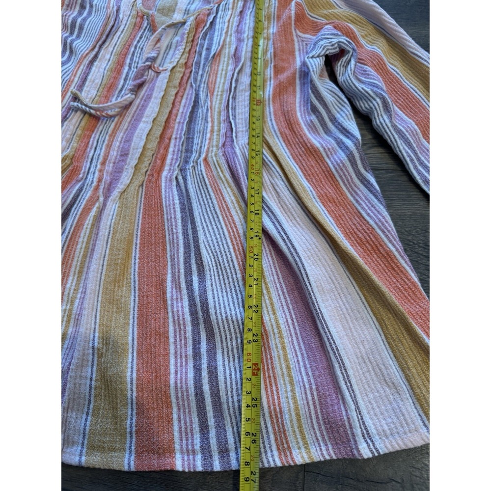 a.n.a Woman Large Shirt Rainbow Striped Tassels Pleated Long Sleeve Blouse Boho - Picture 7 of 14